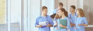 medical staff group chatting with medical reports